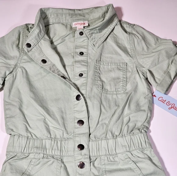 Cat & Jack Girl's Short Sleeve Jumpsuit Utility Boilersuit Sage Size M, L, & XL - Picture 12 of 16